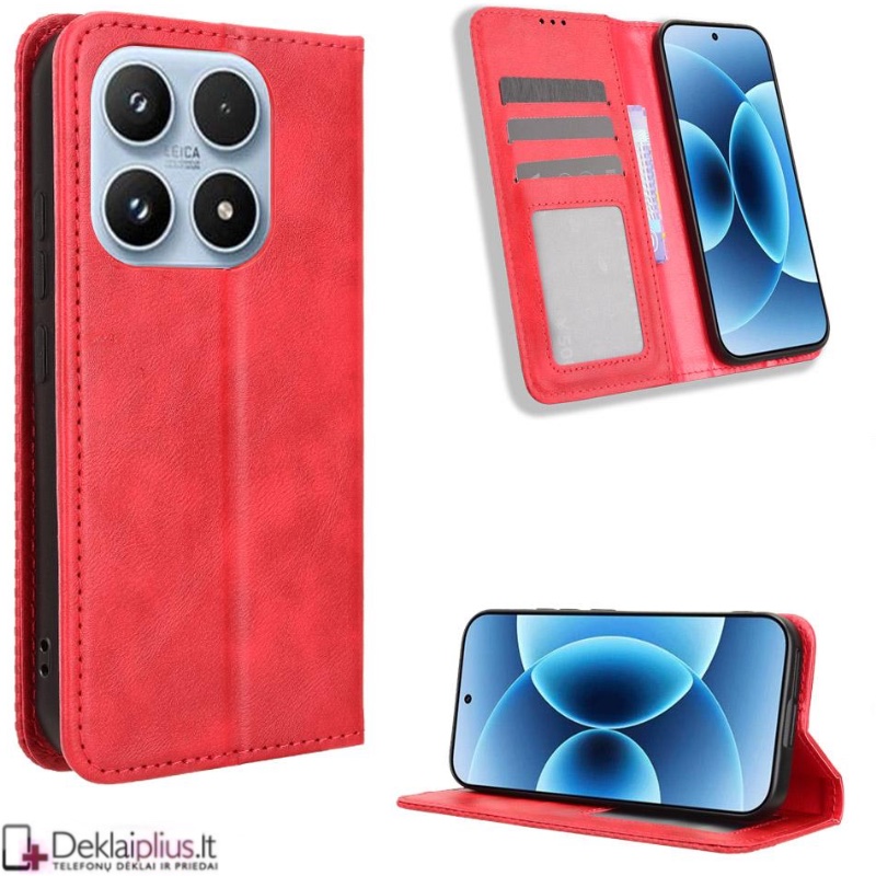 Dirbtinės odos atverčiamas dėklas su skyreliais - raudonas (Xiaomi 17) Dirbtinės odos atverčiamas dėklas su skyreliais - raudonas (Xiaomi 17)
